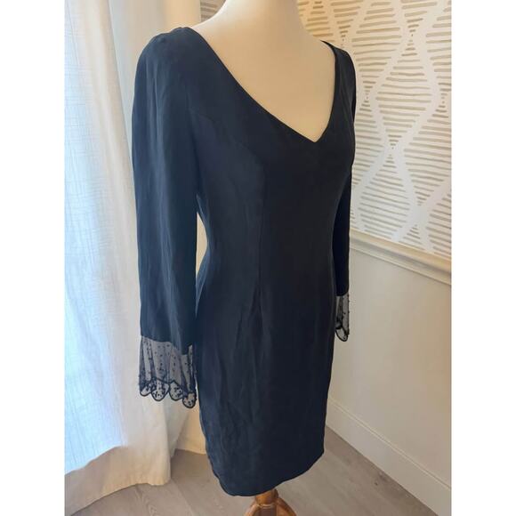 Eva Chun Women’s Size 12 Vintage Black 100% Silk Lace Sleeve Dress - Picture 9 of 9